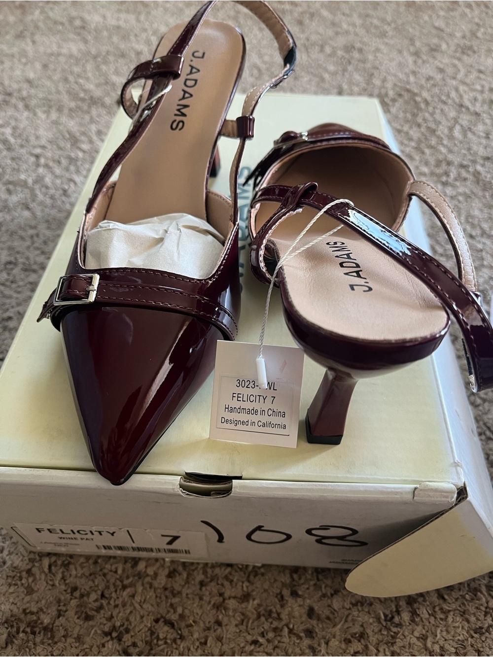 J. Adams Felicity Patent Slingback Heels in Burgundy